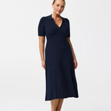 Zip Polo Knit Dress - Navy