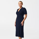 Zip Polo Knit Dress - Navy