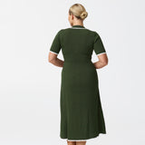 Zip Polo Knit Dress - Moss / White