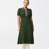 Zip Polo Knit Dress - Moss/White