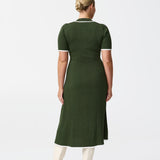 Zip Polo Knit Dress - Moss/White