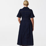 Short Sleeve Zip Denim Dress - Indigo