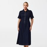 Short Sleeve Zip Denim Dress - Indigo