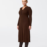 Half Placket Long Sleeve Knit Dress - Cappuccino