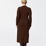 Half Placket Long Sleeve Knit Dress - Cappuccino