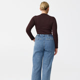 Zip Polo Knit Top - Dark Chocolate