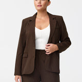Tailored Tie Blazer - Dark Chocolate Pinstripe