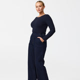 Long Sleeve Boat Neck Knit Top - Navy