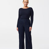 Long Sleeve Boat Neck Knit Top - Navy