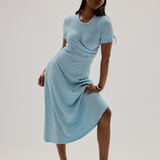 Gathered Short Sleeve Dress - Aquamarine Marl