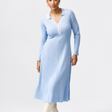 Half Placket Long Sleeve Knit Dress - Sky Blue