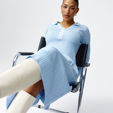 Half Placket Long Sleeve Knit Dress - Sky Blue