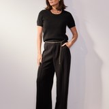 Textured Short Sleeve Knit Top - Black