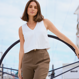 V Neck Topstitched Tank - White