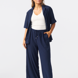 Textured Drawstring Pants - Navy