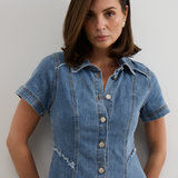 Denim Short Sleeve Midi Dress - Mid Blue Wash