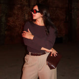 Boat Neck Knit Top - Chocolate