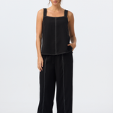 Contrast Stitch Straight Pant - Black