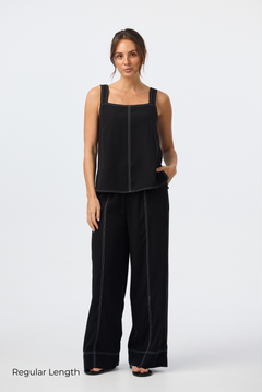 Contrast Stitch Straight Pant - Black