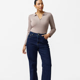 Zip Polo Knit Top - Taupe