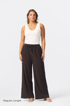 Textured Drawstring Pants - Dark Chocolate