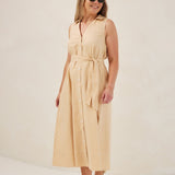 Sleeveless Belted Shirt Dress - Apricot