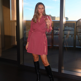 Long Sleeve Wrap Mini Dress - Cranberry