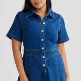 Core Denim Short Sleeve Dress - Blue Denim