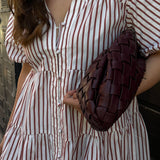 Tiered Short Dress - White/Brick Stripe