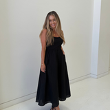 Square Neck Gathered Dress - Black