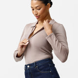 Zip Polo Knit Top - Taupe