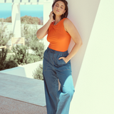 Lightweight Denim Elastic Waist Pants - Blue