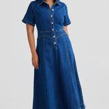 Core Denim Short Sleeve Dress - Blue Denim