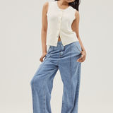 Tailored Pintuck Jeans - Mid Wash Blue