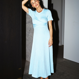 Gathered Short Sleeve Dress - Aquamarine Marl