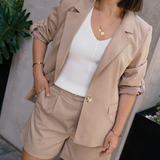 Pleat Front Shorts - Biscotti