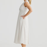 Knot Midi Dress - White Geo Weave