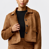 Vegan Suede Button-Through Jacket - Camel