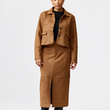 Vegan Suede Straight Skirt - Camel