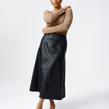 Vegan Leather A-Line Skirt - Black