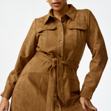 Vegan Suede Shirt Dress - Camel