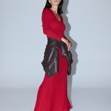 V Neck Long Sleeve Knit Top - Cherry