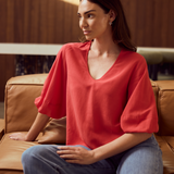 Lantern Sleeve Top - Raspberry