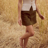 Vegan Suede Mini Skirt - Khaki