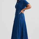 Core Denim Short Sleeve Dress - Blue Denim