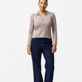 Zip Polo Knit Top - Taupe