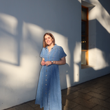 Denim Short Sleeve Midi Dress - Mid Blue Wash