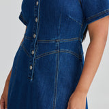 Core Denim Short Sleeve Dress - Blue Denim