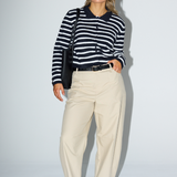 Collared Knit Cardigan - Navy/White Stripe