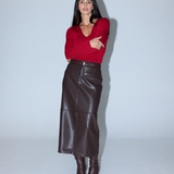 V Neck Long Sleeve Knit Top - Cherry